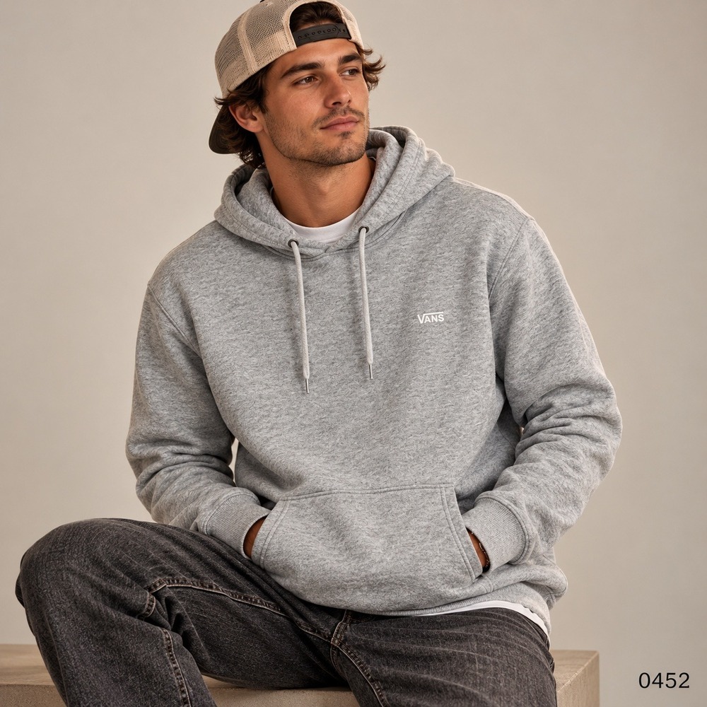Vans ComfyCush Mens Small Heather Gray Pullover Hoodie Sweatshirt 0452